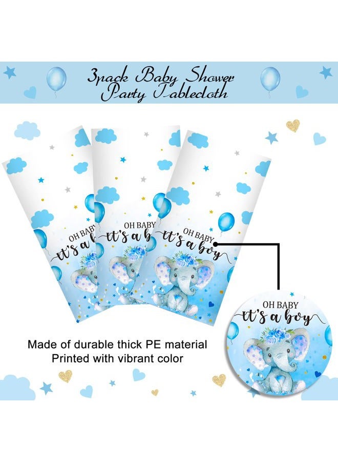 FunnyPars 3 Pack Elephant Baby Shower Tablecloth Decorations, Elephant Baby Shower Decorations, Plastic Tablecloth Table Cover Backdrop for Baby Boy Girl Gender Baby Shower Party Supplies, 54 x 108 Inch, Blue - Image 2