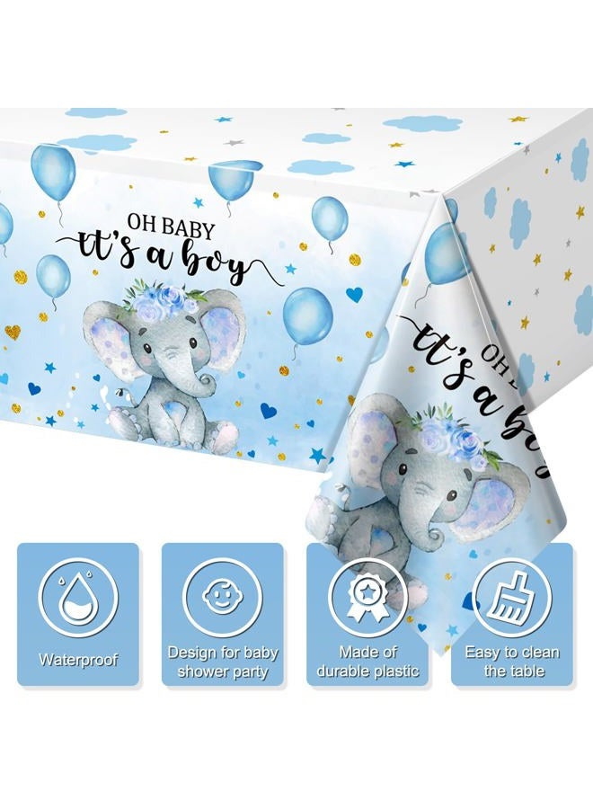 FunnyPars 3 Pack Elephant Baby Shower Tablecloth Decorations, Elephant Baby Shower Decorations, Plastic Tablecloth Table Cover Backdrop for Baby Boy Girl Gender Baby Shower Party Supplies, 54 x 108 Inch, Blue - Image 3