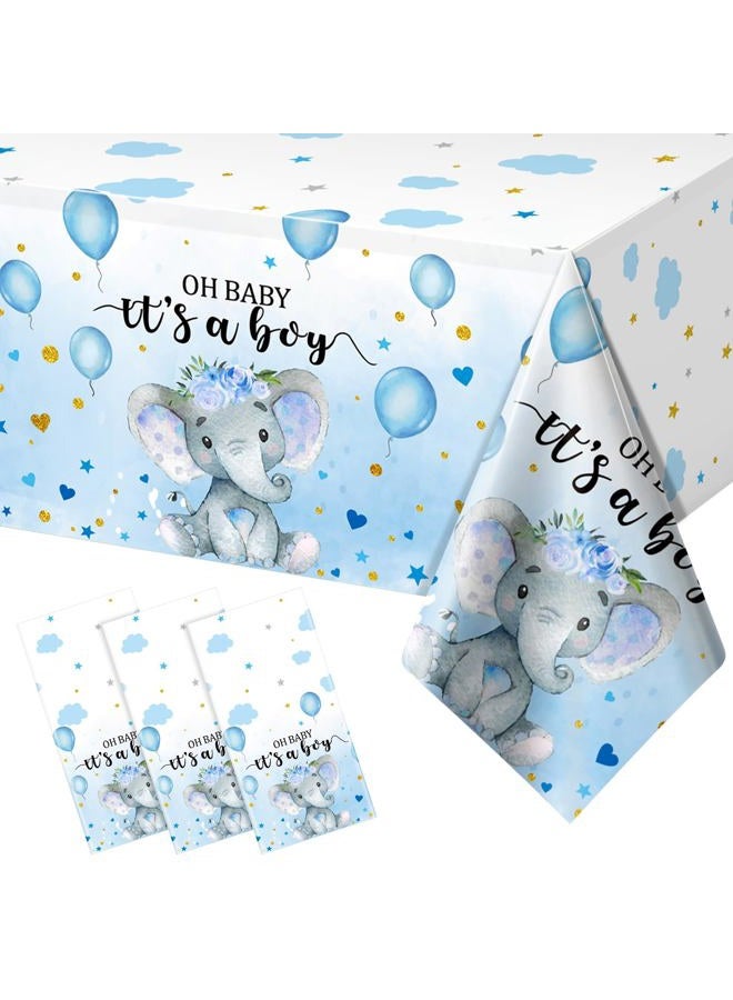 FunnyPars 3 Pack Elephant Baby Shower Tablecloth Decorations, Elephant Baby Shower Decorations, Plastic Tablecloth Table Cover Backdrop for Baby Boy Girl Gender Baby Shower Party Supplies, 54 x 108 Inch, Blue - Image 1