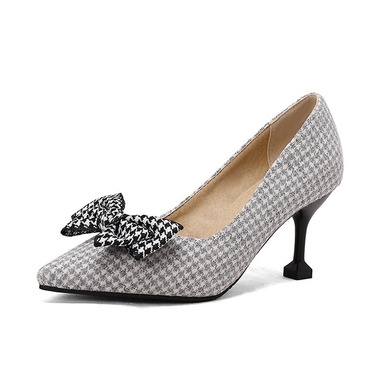 2024 Spring Fashion High Heeled Pointed Oversized Small Size 32-50 Snake Bow Shallow Mouth Single Shoes - Image 1
