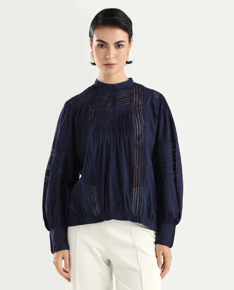 Rareism Women's Lace Detail Balloon Sleeve Blouse