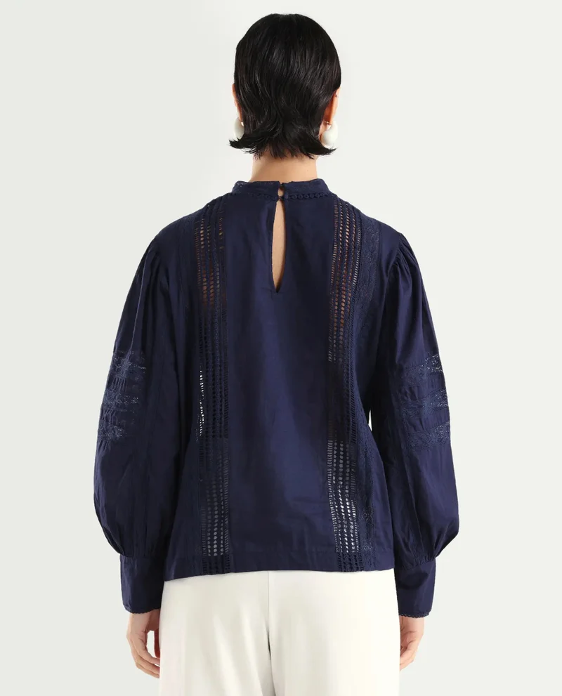 Rareism Women's Lace Detail Balloon Sleeve Blouse