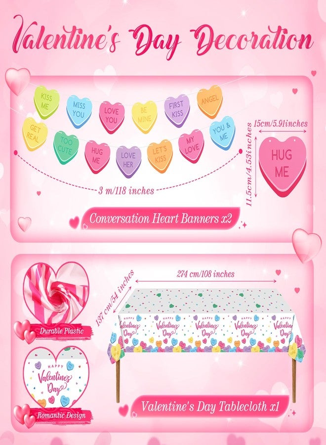 Ziliny 171 Pcs Valentine's Day Party Supplies for 24 Guests Conversation Hearts XOXO Paper Plates Napkins Cups Banner Tablecloth Cutlery for Galentines Day Tableware Decor(Multicolor,Fresh Style) - Image 5