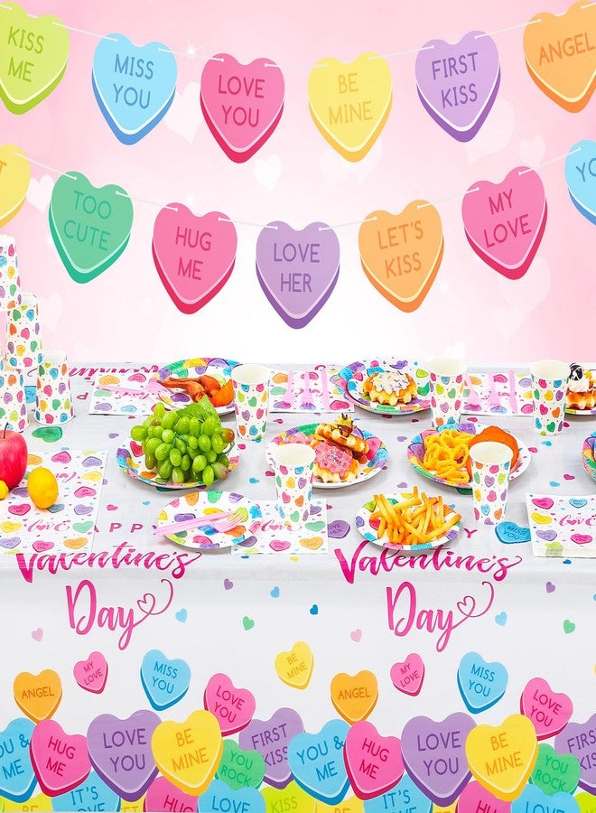 Ziliny 171 Pcs Valentine's Day Party Supplies for 24 Guests Conversation Hearts XOXO Paper Plates Napkins Cups Banner Tablecloth Cutlery for Galentines Day Tableware Decor(Multicolor,Fresh Style) - Image 2