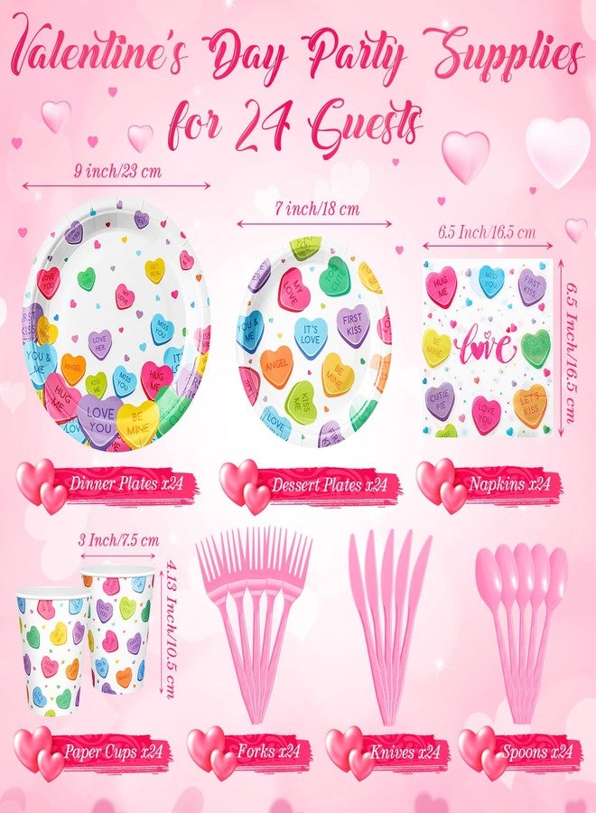 Ziliny 171 Pcs Valentine's Day Party Supplies for 24 Guests Conversation Hearts XOXO Paper Plates Napkins Cups Banner Tablecloth Cutlery for Galentines Day Tableware Decor(Multicolor,Fresh Style) - Image 3