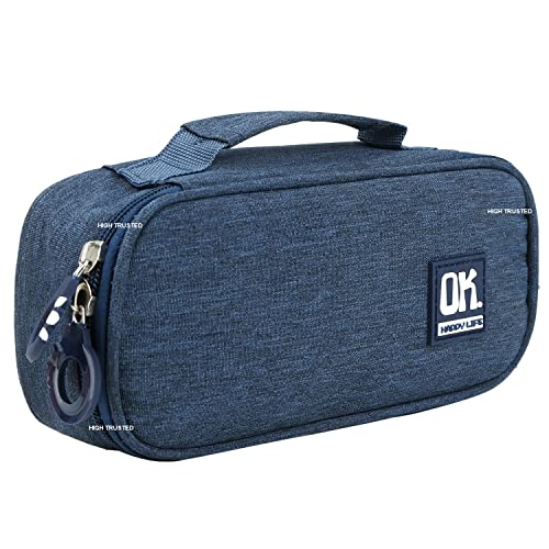 HIGH TRUSTED Polyester Hitwen Tested Italy Style Pencil Pouch Big Capacity Pencil Pen Case Office College School Large Storage High Capacity Bag Pouch Holder Bag Organizer. (Blue) - Image 1