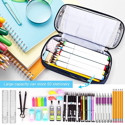 HIGH TRUSTED Polyester Hitwen Tested Italy Style Pencil Pouch Big Capacity Pencil Pen Case Office College School Large Storage High Capacity Bag Pouch Holder Bag Organizer. (Blue) - Image 3