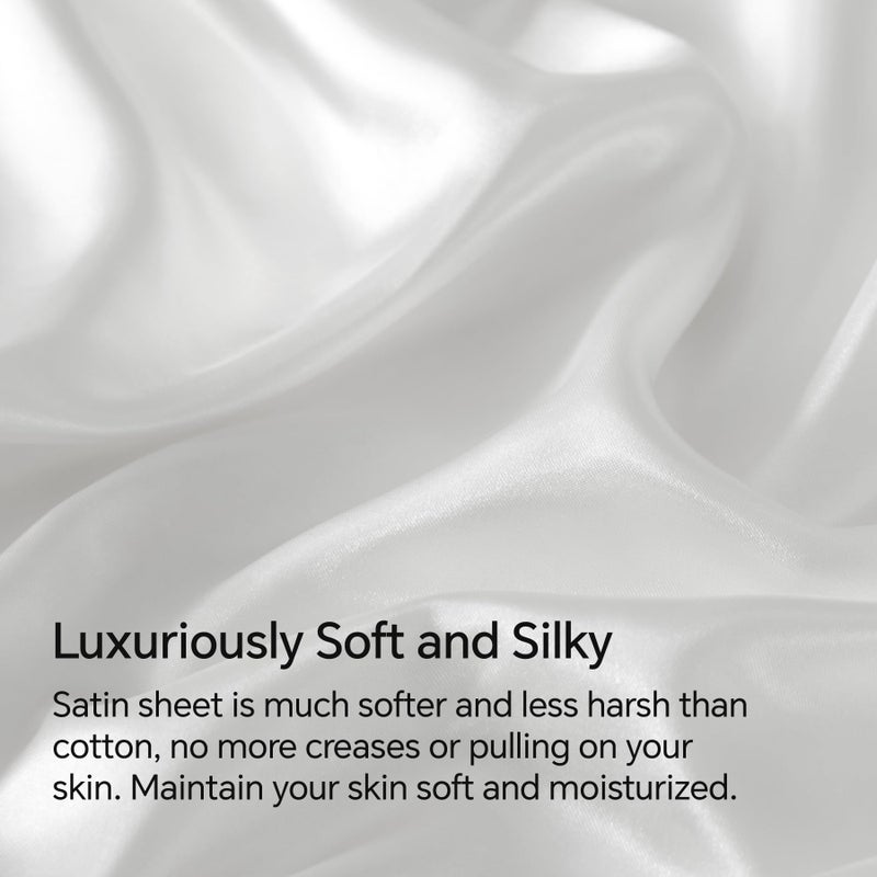BEDELITE California King Sheets Set  Luxury Soft White Satin Sheets for Hair and Skin  Similar to Silk Bed Sheets Set 4 Pieces with 1 Deep Pocket Fitted Sheet  1 Flat Sheet  and 2 Pillowcases - Image 3