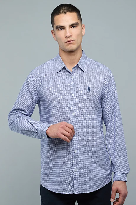 أر أند بي Solid Shirt with Classic Collar and Long Sleeves