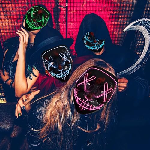 AUGEN Halloween Mask, Led Costume Mask, for Men Women Kids, No UV Damage, Party Hit Clown Mask for Adults (Purple) - Image 3