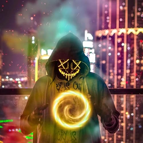 AUGEN Halloween Mask, Led Costume Mask, for Men Women Kids, No UV Damage, Party Hit Clown Mask for Adults (Purple) - Image 4