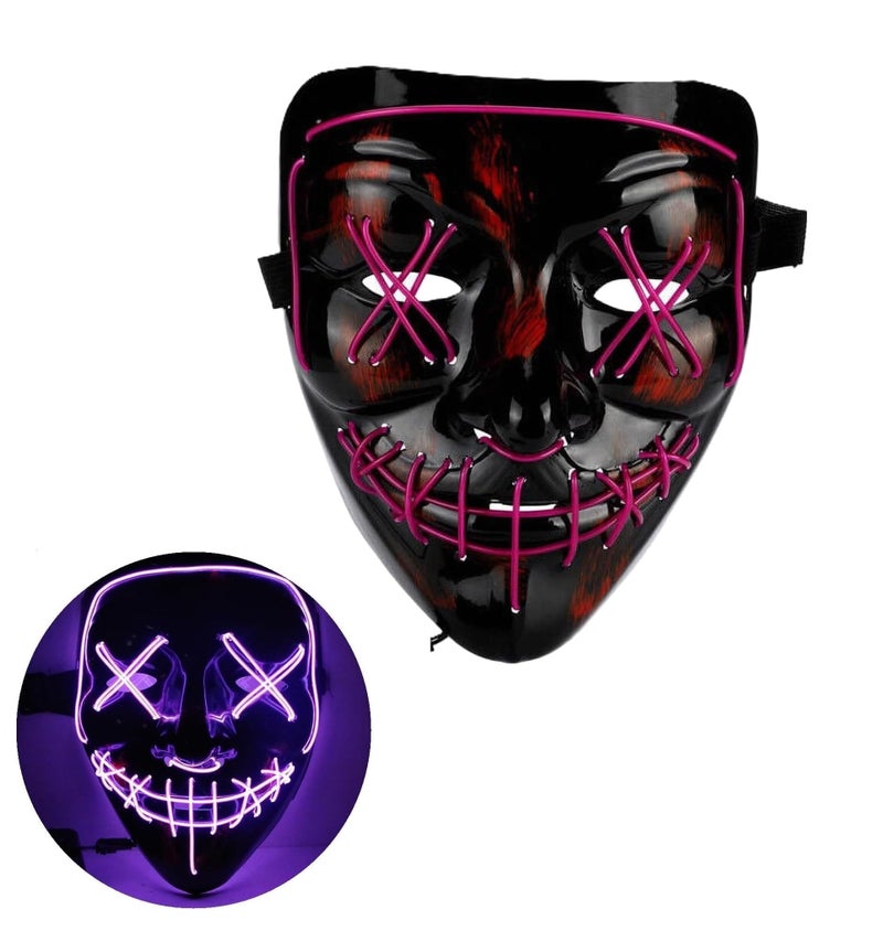 AUGEN Halloween Mask, Led Costume Mask, for Men Women Kids, No UV Damage, Party Hit Clown Mask for Adults (Purple) - Image 1