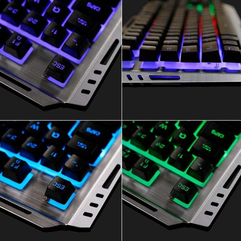 Smilee Mechanical Gaming Keyboard & Mouse Combo - 3200 DPI RGB Backlit, Brushed Aluminum Panel, Waterproof Dual-Shot Keycaps, Rainbow Edge Lighting, 19-Key Anti-Ghosting (Black) - Image 4