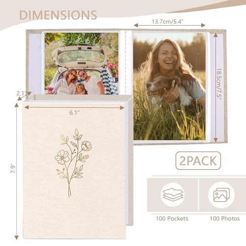 Holoary 5x7 Photo Album 100 Photos, 100 Pockets Picture Album, Linen Fabric Cover Big Picture Book for Photos, Photo Album 5x7 for Family Weddings Travel Memories(Beige) - Image 2