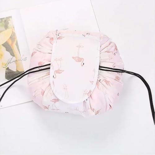 NIRVIK Women’s Portable Waterproof Cosmetic Bag | Lazy Travel Makeup Organizer with Drawstring, Compact & Multi-Pocket Toiletry Bag, Versatile Storage for Makeup & Travel (Pink Duck Bag) - Image 3