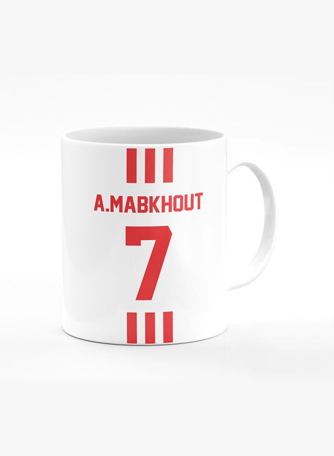 Stylizedd Designer Printed Coffee Mug with Heavy Duty Handle 11oz Ceramic Personalised Gift Mugs Cup [Microwave Safe & Dishwasher Proof] -Football Team - UAE Player Name - A.Mabkhout - Image 1