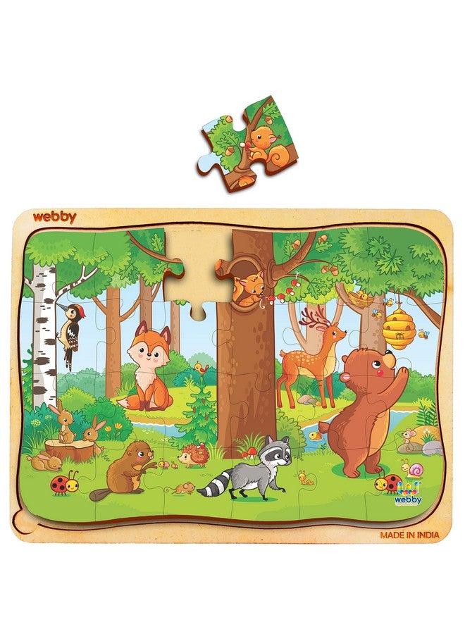 Webby Playful Animals Wooden Jigsaw Puzzle, 24Pcs, Multicolor - Kids - Image 3