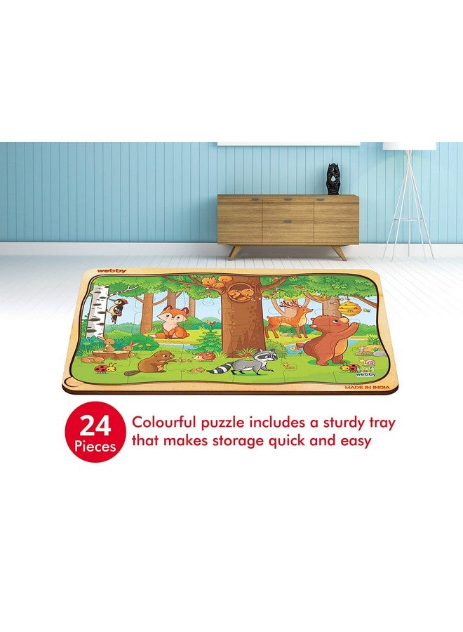 Webby Playful Animals Wooden Jigsaw Puzzle, 24Pcs, Multicolor - Kids - Image 2