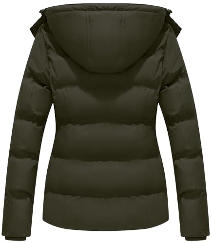 GGleaf Women's Hooded Warm Winter Coat Quilted Thicken Puffer Jacket with Removable Hood Army Green XX-Large - Image 2