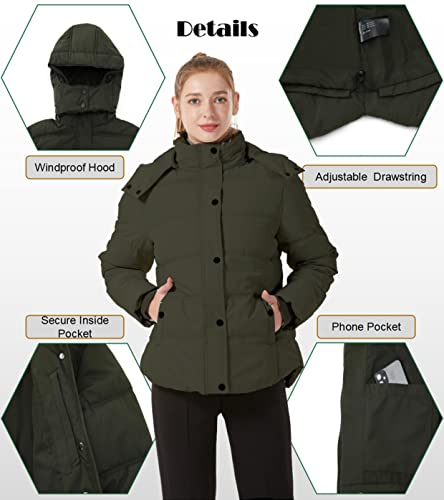 GGleaf Women's Hooded Warm Winter Coat Quilted Thicken Puffer Jacket with Removable Hood Army Green XX-Large - Image 5