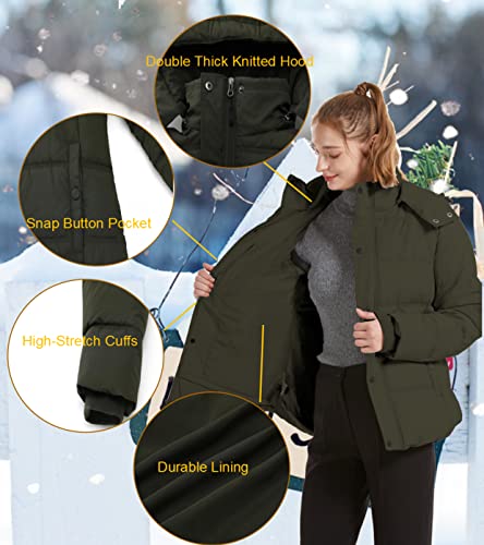 GGleaf Women's Hooded Warm Winter Coat Quilted Thicken Puffer Jacket with Removable Hood Army Green XX-Large - Image 4