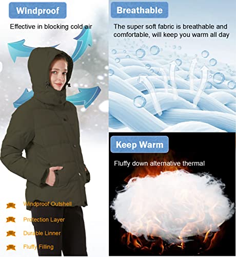 GGleaf Women's Hooded Warm Winter Coat Quilted Thicken Puffer Jacket with Removable Hood Army Green XX-Large - Image 3
