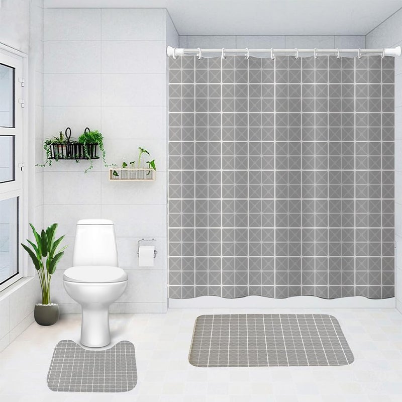 Umai UMAI Shower Curtain (180X180 cm) & Bathmat 3 Pcs Set|6ft|Creative Vibrant Coloured Polyster Curtain Sets with Non-Slip Bath mats for Bathroom|Easy-Slide Curtains|Quick Dry,Soft Mats  - Image 1