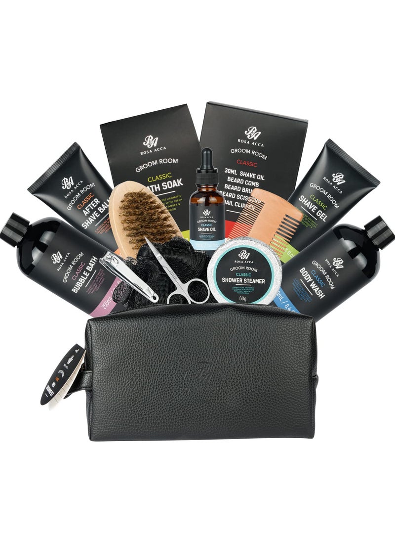 RA ROSA ACCA - Bath Gift Set 14Pcs Beard Grooming Bath  Body Spa Kit wBeard Oil Beard Balm Beard Brush Beard Comb Beard Scissors Storage Bag Beard Growth Care for Men Dad Husband - Image 1
