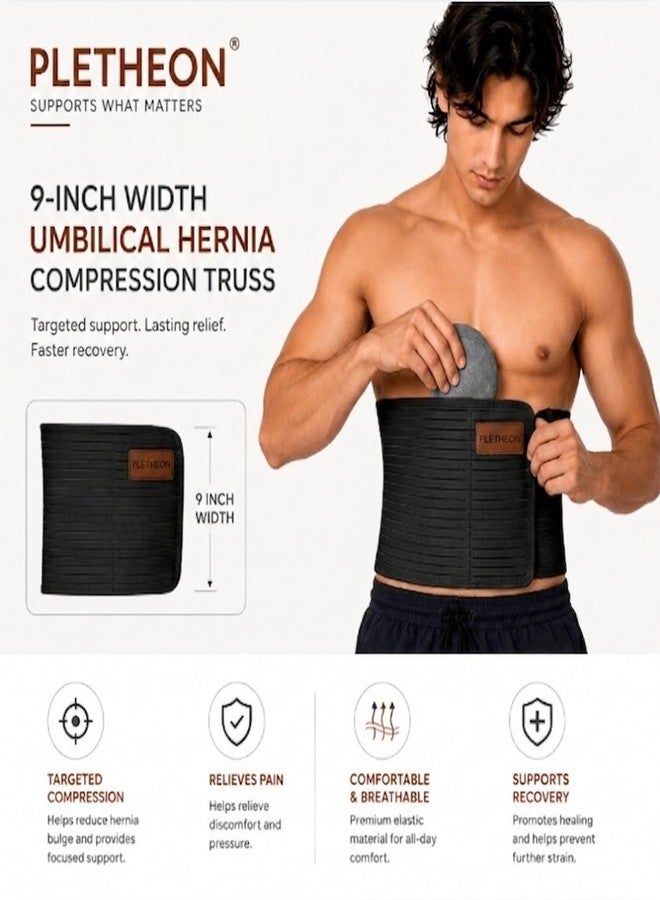 PLETHEON Umbilical Hernia Belt for Men & Women Fits 30-46 Inch | Hernia Support Belt with Removable Compression Truss Pad | Abdominal Binder for Umbilical Ventral Incisional Navel Hernia Relief & Post Surgery Support (Black) - Image 5