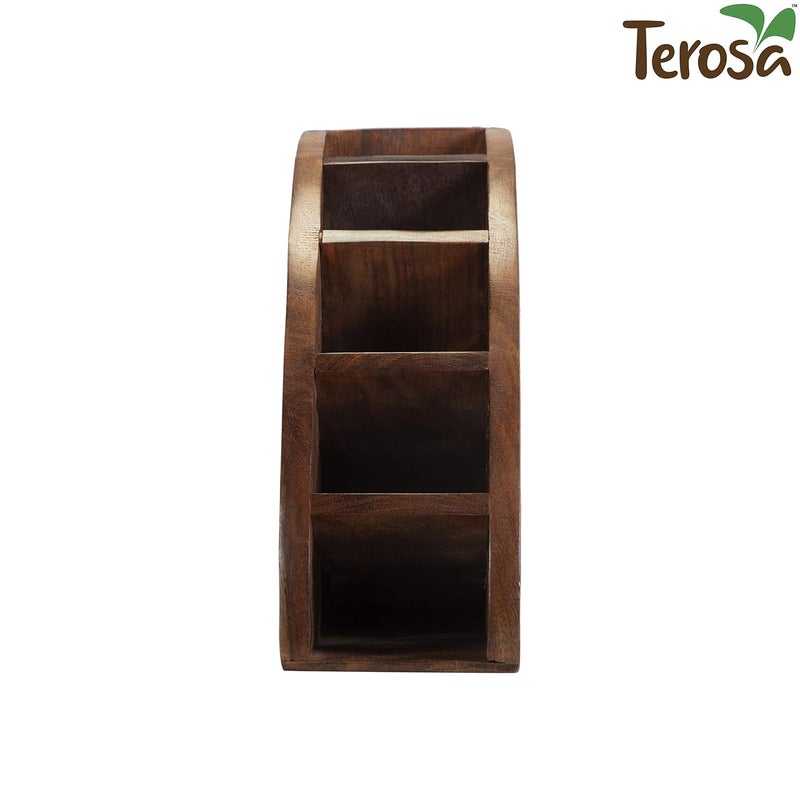 Terosa Rustic Indian Rosewood Remote Stand Organiser 5 Remotes Handcrafted Wooden - Image 4