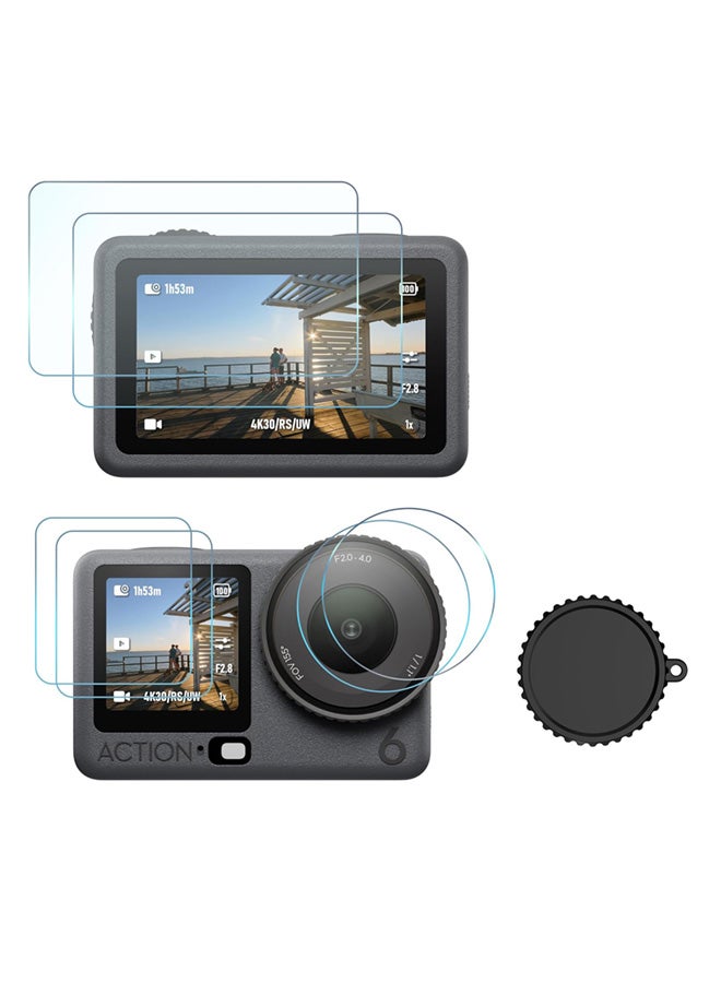 SJet Screen Protector for DJI OSMO Action 6 Camera, Osmo Action 6 Lens Protector, Tempered Glass LCD Display Film, Silicone Lens cap Cover, 0.3mm 9H Hardness Anti-Scrach Anti-Bubble (6+1 Pack) - Image 1