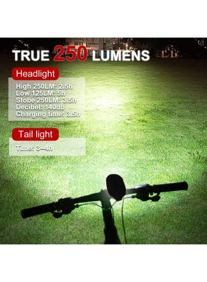 لياكم طقم إضاءة دراجة، إضاءة أمامية وخلفية LED بشعاع قوي، إضاءة أمامية وخلفية، إضاءة USB مع بوق عالٍ، 3 أوضاع إضاءة مقاومة للماء، إضاءة خلفية للدراجة، مصباح أمامي LED قابل لإعادة الشحن. - Image 3