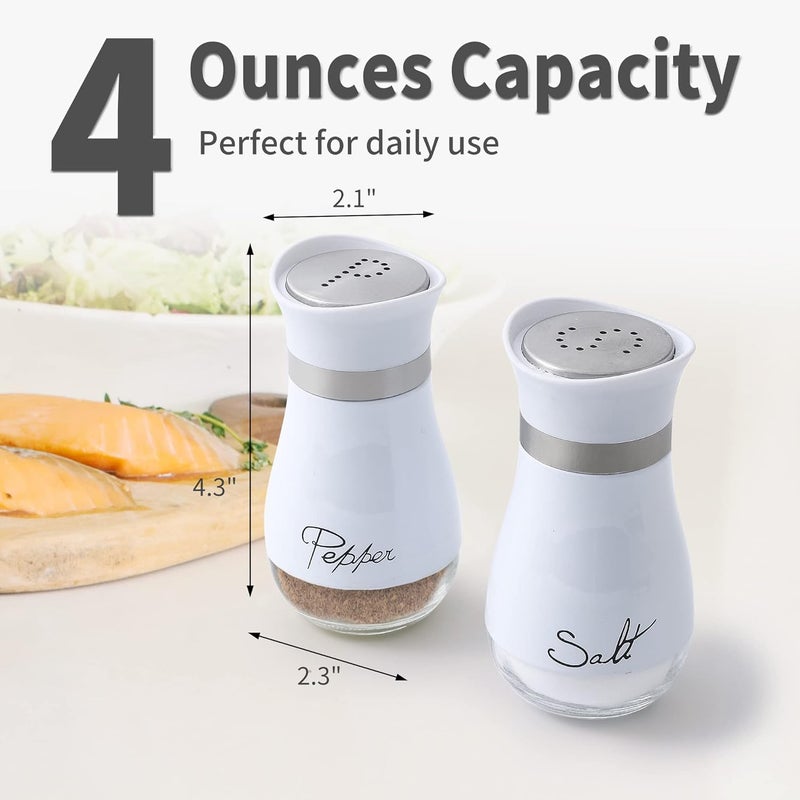 Lonffery Salt and Pepper Shakers Set  Salt Containers for Gifts Kitchen Decor Home RV Camp BBQ 4 oz Farmhouse Spice Dispenser with Glass Bottom White Set of 2 - Image 5
