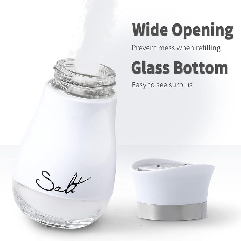 Lonffery Salt and Pepper Shakers Set  Salt Containers for Gifts Kitchen Decor Home RV Camp BBQ 4 oz Farmhouse Spice Dispenser with Glass Bottom White Set of 2 - Image 4