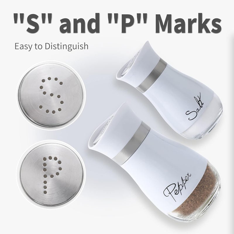 Lonffery Salt and Pepper Shakers Set  Salt Containers for Gifts Kitchen Decor Home RV Camp BBQ 4 oz Farmhouse Spice Dispenser with Glass Bottom White Set of 2 - Image 3