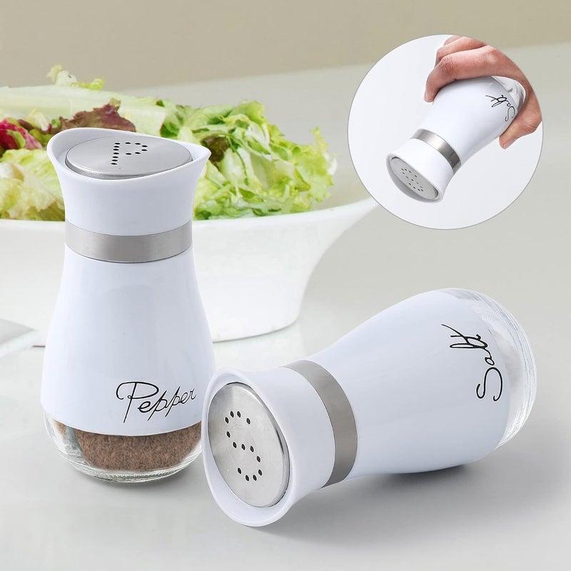 Lonffery Salt and Pepper Shakers Set  Salt Containers for Gifts Kitchen Decor Home RV Camp BBQ 4 oz Farmhouse Spice Dispenser with Glass Bottom White Set of 2 - Image 2
