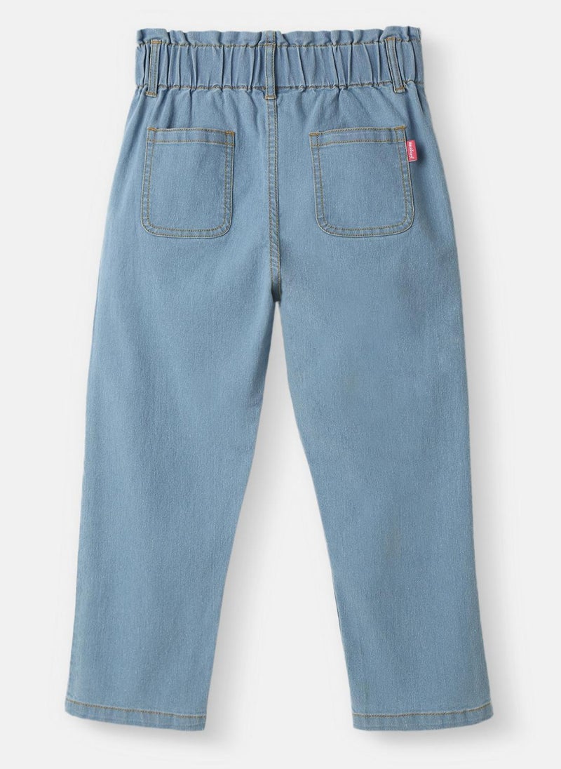 Nautinati Girls' Crochet Flowers Cotton Denim Jeans with Patch Pockets - Image 2