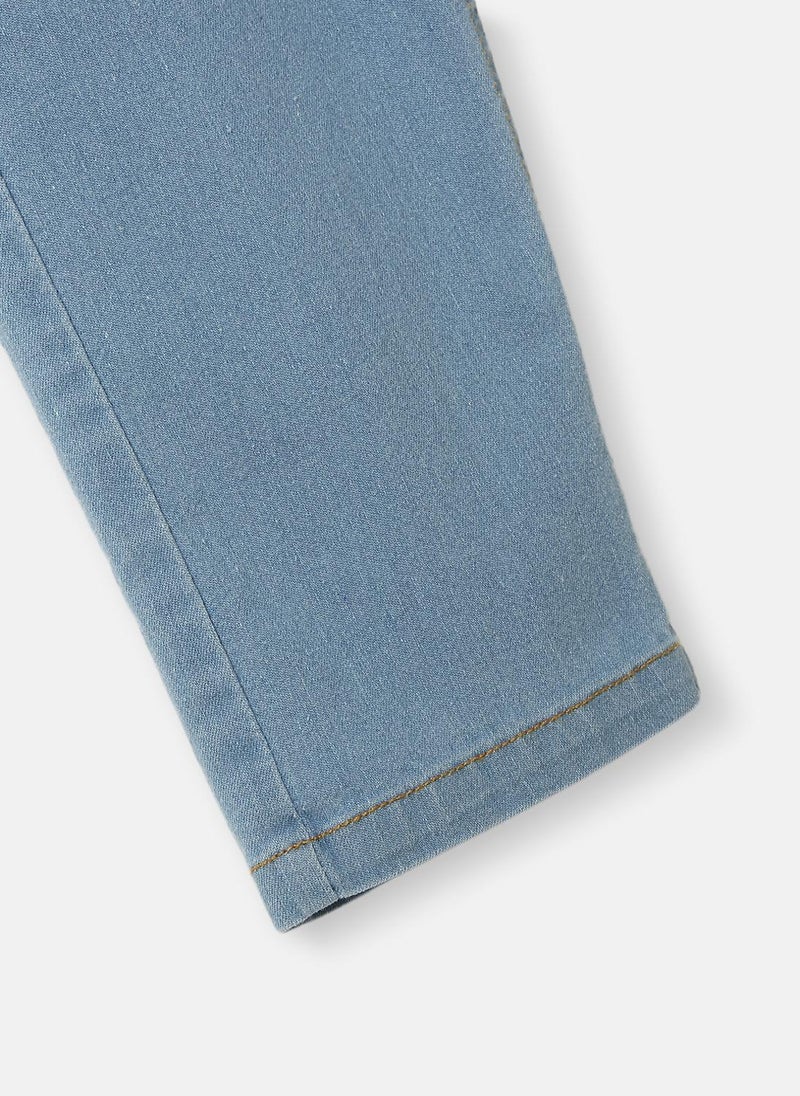 Nautinati Girls' Crochet Flowers Cotton Denim Jeans with Patch Pockets - Image 4