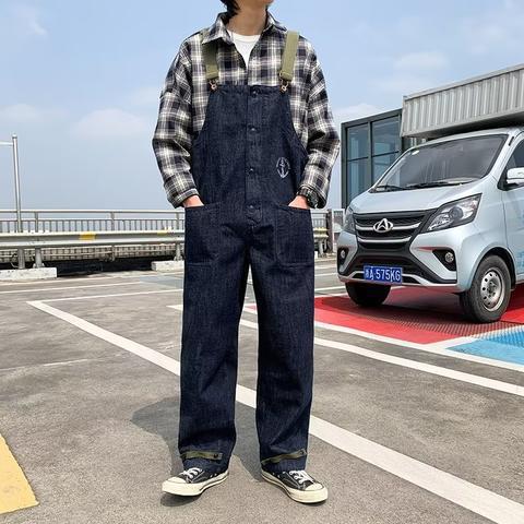 Vintage American Navy Deck Overalls Mens Summer Straight-Leg Jeans black socks  - Image 2