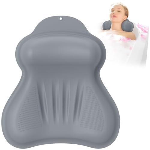 kixcvdm Silicone Bath Pillow New Material Bath Pillows for Tub Head Neck and Back Support Bath Tub Pillow with 4D Press Inflatable Airbag and NonSlip Strong Suction Cups QuickDrying Easy to Store Gray - Image 1