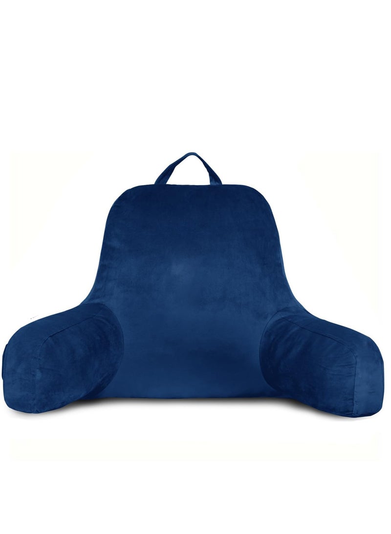 general Adult size bed reading pillow, back pillow with armrests, pocket and washable pillow cover; can be used as a back pillow for sitting and resting in bed Blue - Image 1