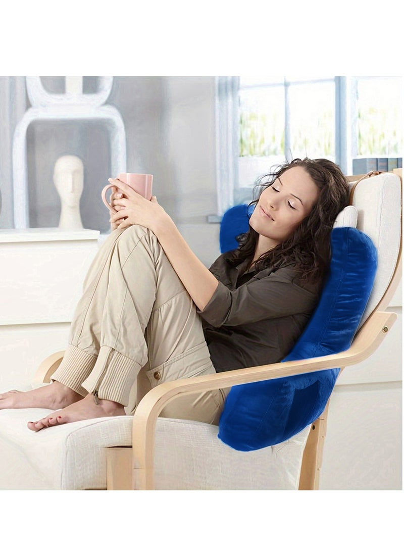 general Adult size bed reading pillow, back pillow with armrests, pocket and washable pillow cover; can be used as a back pillow for sitting and resting in bed Blue - Image 2