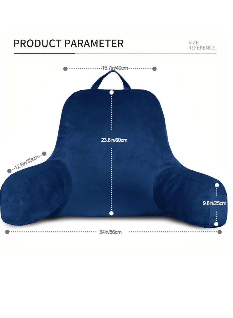 general Adult size bed reading pillow, back pillow with armrests, pocket and washable pillow cover; can be used as a back pillow for sitting and resting in bed Blue - Image 3