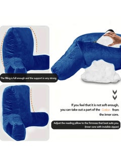 General Adult size bed reading pillow, back pillow with armrests, pocket and washable pillow cover; can be used as a back pillow for sitting and resting in bed Blue  - Image 5