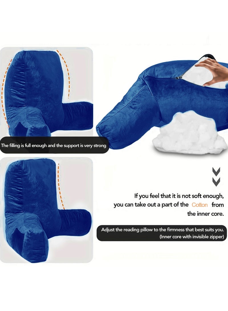 general Adult size bed reading pillow, back pillow with armrests, pocket and washable pillow cover; can be used as a back pillow for sitting and resting in bed Blue - Image 5