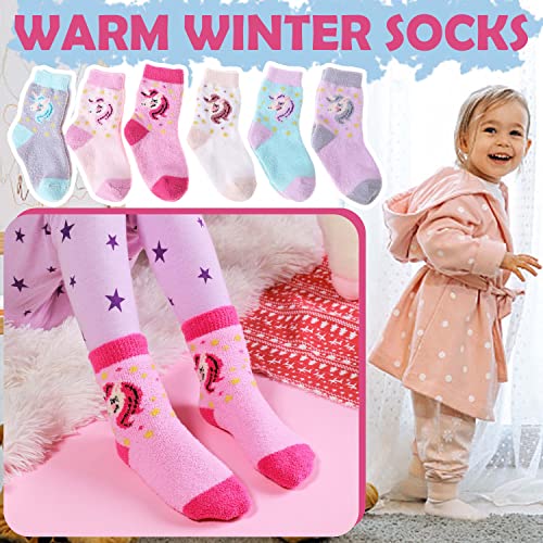 ANTSANG Toddler Kids Girls Unicorn Socks - Fuzzy Anti Skid Crew Slipper 6 Pack Gifts (Unicorn, 4-7 Y) - Image 3