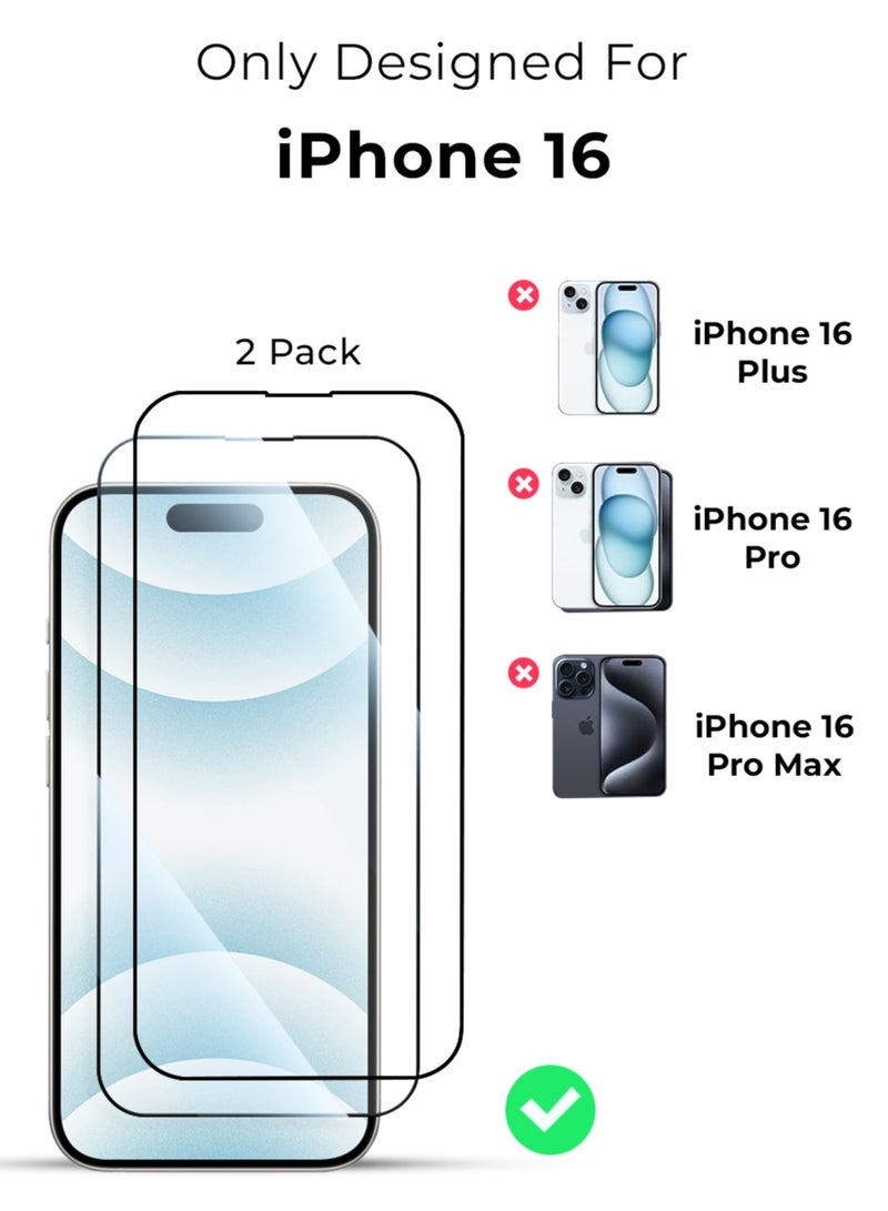 glassology حماية شاشة 2Pack لجهاز آيفون 16 6.9" 9H+ زجاج مقسى غير قابل للكسر عالي الوضوح سهل التركيب تغطية كاملة وصديق للحافظة يتضمن إطار التركيب - Image 2