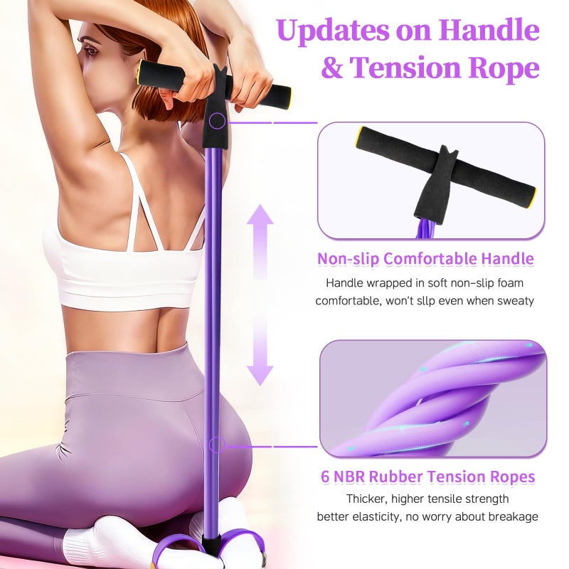 Spechance Pedal Resistance Bands with Handles, Upgrade 6-Tubes Manual Tension Training Pedal, Natural Rubber Foot Pedal Resistance Bands, Multifunction Fitness Bands for Abdomen, Waist, Arm, Leg (Purple) - Image 3