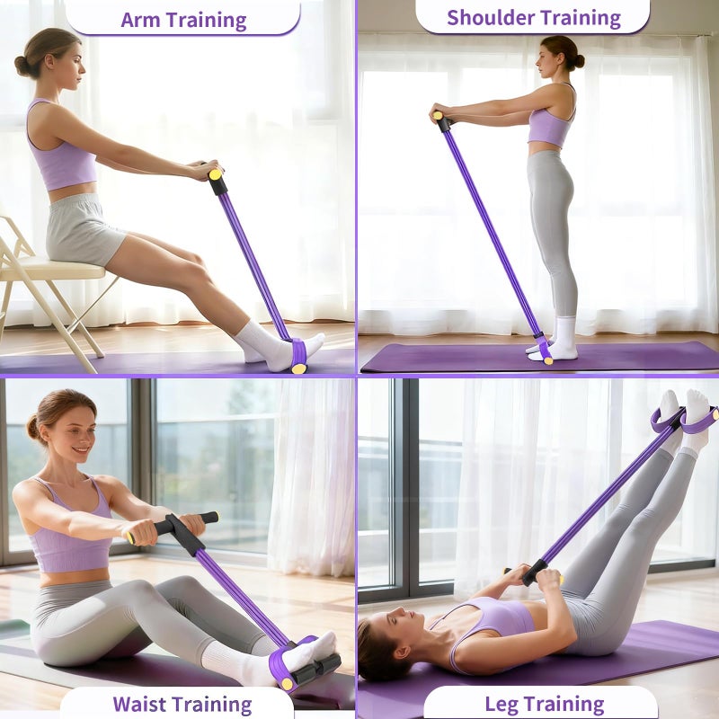 Spechance Pedal Resistance Bands with Handles, Upgrade 6-Tubes Manual Tension Training Pedal, Natural Rubber Foot Pedal Resistance Bands, Multifunction Fitness Bands for Abdomen, Waist, Arm, Leg (Purple) - Image 5