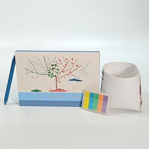 COMMA Everything Planner 2026 Gift Set | A5 Size New Year Diary, DIY Pen Stand, Pen and Sticky Notes | Budget & Mood Tracker, Birthdays, Shopping & Reading Lists and Travel Planner | Fabric Cover Material | (Sky Blue) - Image 1